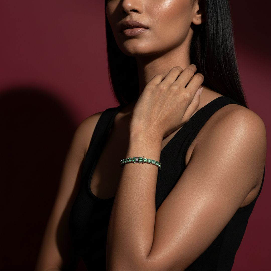 Green Moissanite 4-Claw Tennis Bracelet